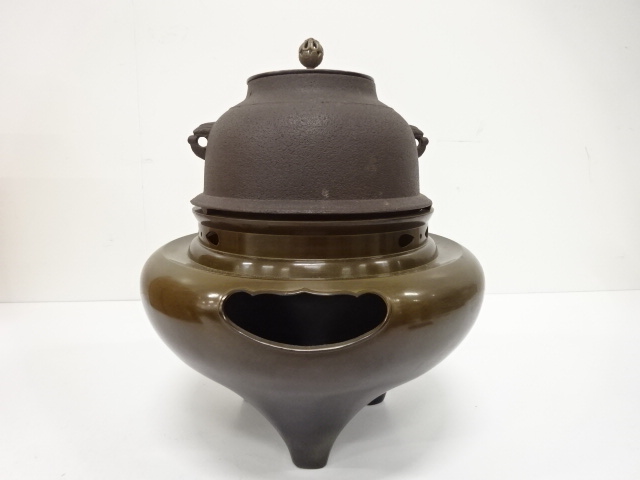  釜師　菊池政光造　唐銅　朝鮮風炉